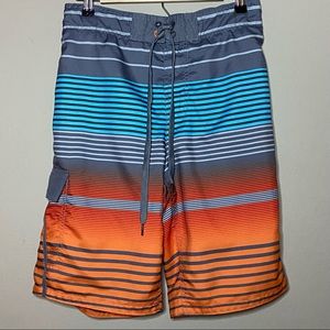 OP Board Swim Shorts Trunks Men Small Waist 28-30 Gray Orange Teal Mesh Lining